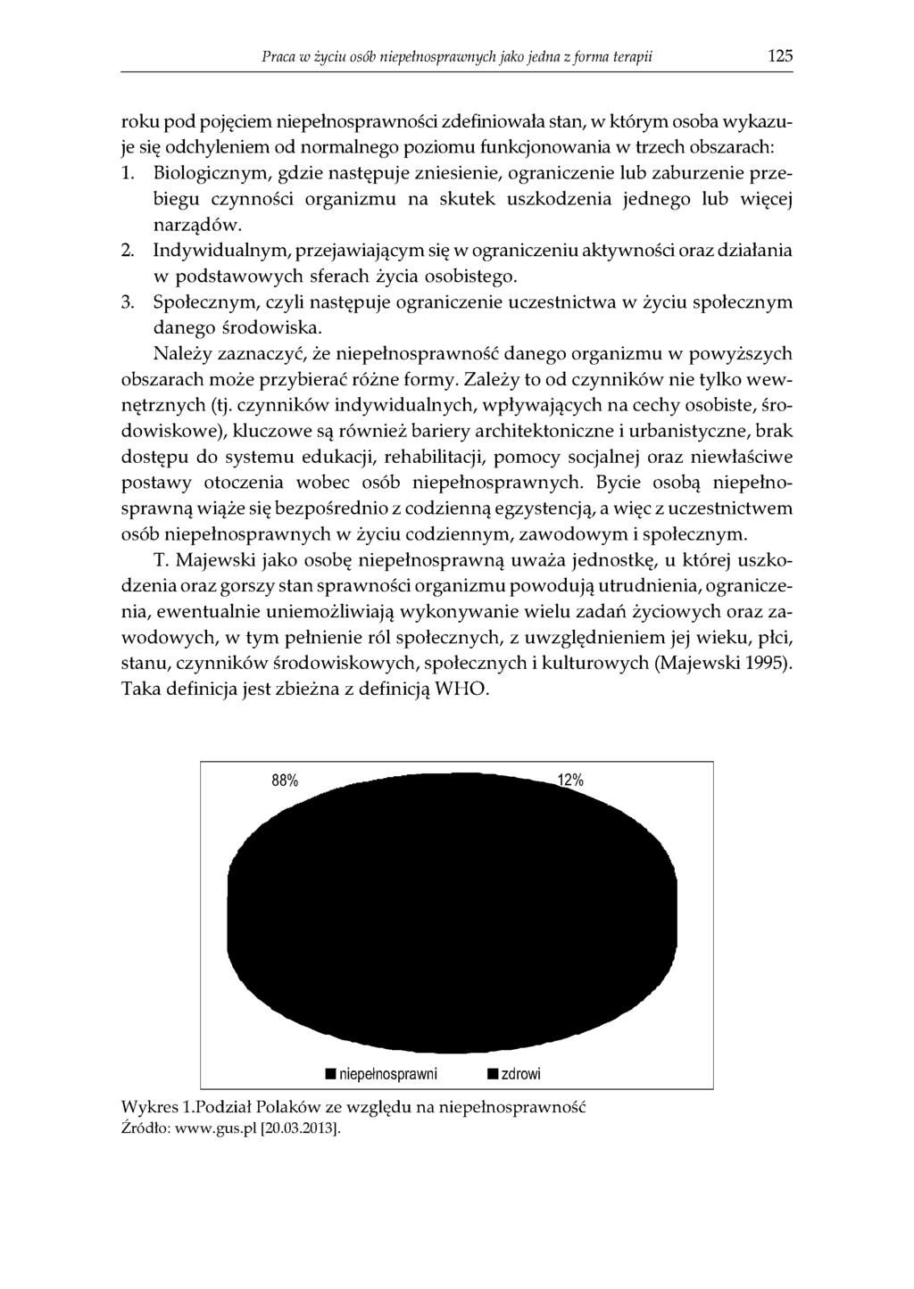 Praca w życiu osób niepełnosprawnych jako jedna z forma terapii 125 roku pod pojęciem niepełnosprawności zdefiniowała stan, w którym osoba wykazuje się odchyleniem od normalnego poziomu