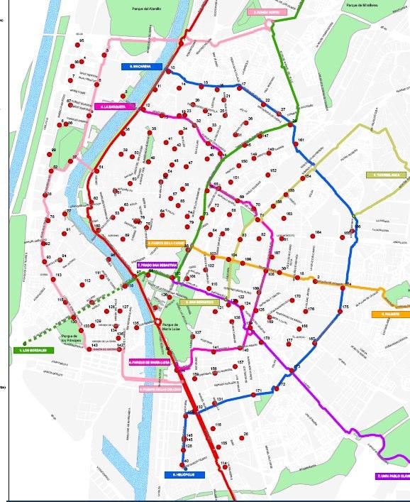 5.2 Sevici System Sevici został wdrożony w Sewilli w lipcu 2007 i był promowany przez miasto Sewilla a obsługiwany przez firmę JCDecaux. System ma w sumie 117.