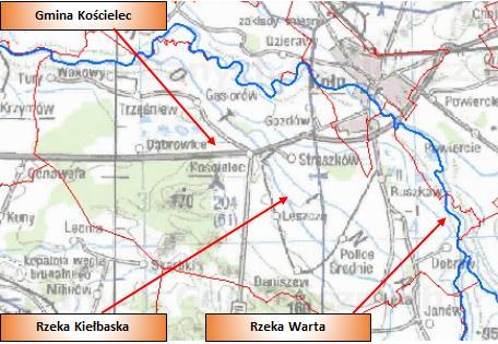 Rysunek 5. Hydrografia Gminy Kościelec Źródło: Centralna Baza Danych Geologicznych http://bazagis.pgi.gov.pl/website/cbdg/viewer.