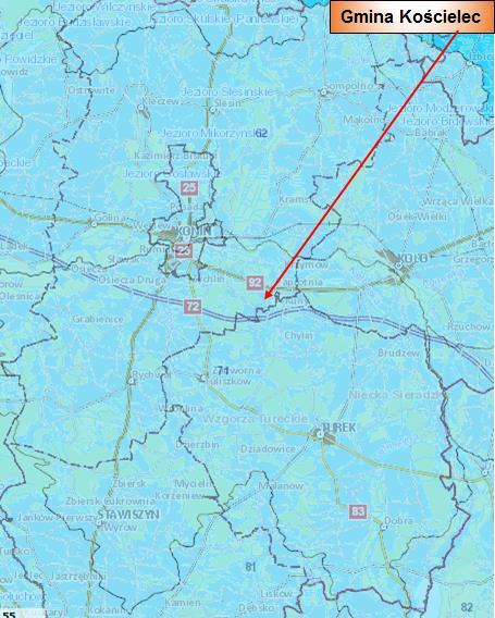 Rysunek 7. Gmina Kościelec na tle JCWPd nr 71 oraz nr 62 Źródło: http://epsh.pgi.gov.