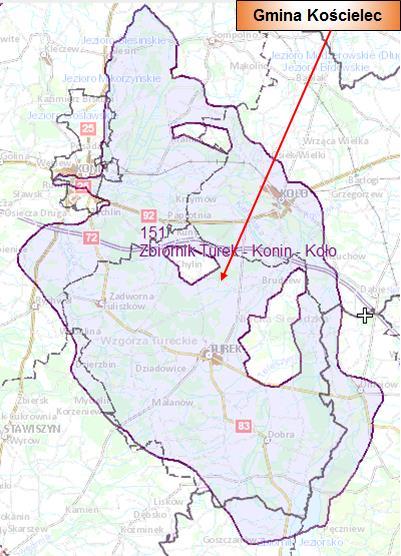 Rysunek 8. Położenie Gminy Kościelec w obrębie GZWP nr 151 Turek-Konin-Koło Źródło: http://epsh.pgi.gov.