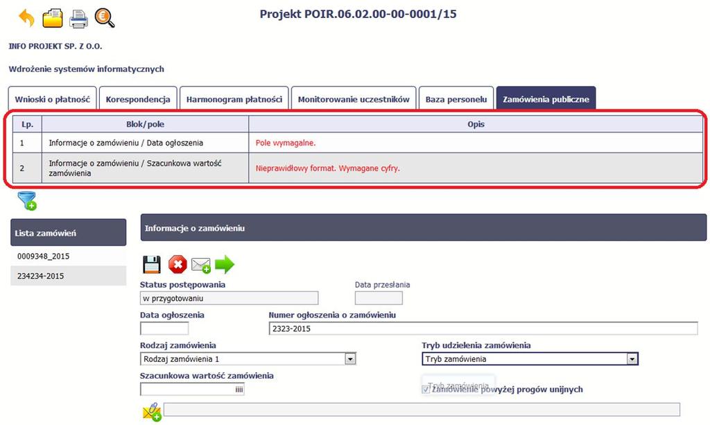 Strona 228 z 297 Jeżeli informacja będzie zawierała nieprawidłowe dane, system w specjalnym