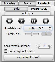 3. Tworzenie filmów w formacie AVI Funkcja nagrywania i zapisywania filmów AVI w renderowanym pomieszczeniu jest dostępna dla wszystkich użytkowników programu CAD Decor Paradyż 2.1.