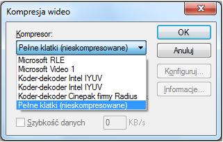 343 - wybór kodeka proces zapisywania filmu może potrwać od kilkunastu do kilkudziesięciu sekund; o jego zakończeniu użytkownik zostanie poinformowany w komunikacie, w którym będą podane parametry