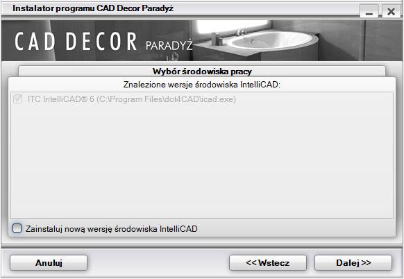 Instrukcja obsługi programu CAD Decor Paradyż 2.1 Znalezione wersje środowiska zostaną wyświetlone na liście na kolejnej planszy (Rys. 28).