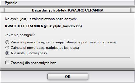 instalowana lub importowana, oraz jaka jest ilość pozostałej wolnej przestrzeni na dysku - na wpisach nad paskami postępu (Rys. 31 i 32). Rys. 31 - postęp instalacji baz danych płytek Rys.