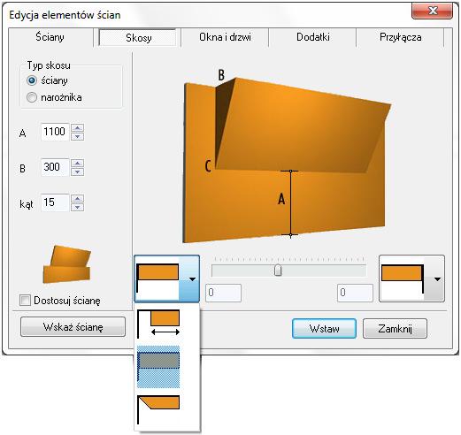 Instrukcja obsługi programu CAD Decor Paradyż 2.1 ROZDZIAŁ 7 Wstawianie i edytowanie elementów ścian 1.