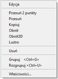 Instrukcja obsługi programu CAD Decor Paradyż 2.1 ROZDZIAŁ 9 Podstawowe operacje na elementach 1. Uwagi wstępne Aby wywołać menu podręczne (Rys.