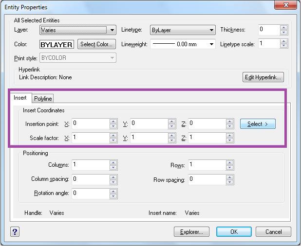 Instrukcja obsługi programu CAD Decor Paradyż 2.1 Najważniejszymi z nich są Insert Coordinates (pl.: współrzędne wstawienia) w tym osie X, Y, Z w polu Insertion Point (pl.