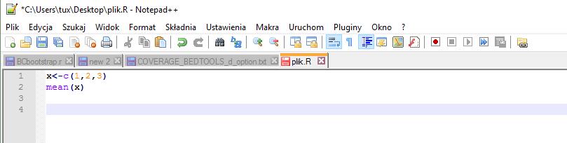 Edycja kodu źródłowego: skrypt dostępny w pakiecie R alternatywne edytory tekstowe np.