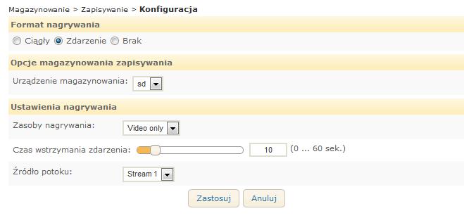 Konfiguracja magazynowania i nagrywania Po zakończeniu nagrywania pojawi się przycisk Pobierz. Kliknąć ten przycisk, aby pobrać nagranie jako plik.