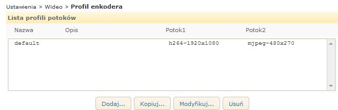Ustawienia Profil enkodera Aby utworzyć predefiniowane profile enkodera przejść do Ustawienia > Wideo > Profil enkodera.