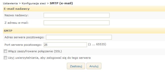 Użytkownik może ustawić konto e-mail użytkownika oraz serwer, aby zastosować SMTP dla subskrybenta zdarzenia oraz dla każdego innego wymaganego celu SMTP.