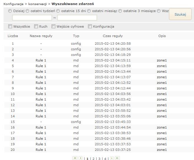 Konfiguracja Wyszukiwanie zdarzeń Aby przeszukać wszystkie nagrane zdarzenia, przejść do Ustawienia > Dziennik systemu > Wyszukiwanie zdarzeń.