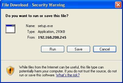 Konfiguracja strony Na żywo 3. Zainstalować plik setup.exe klikając łącze wyświetlone na głównej stronie. Ujęcie JPEG pojawia się co 1 sek. zanim setup.exe zostanie zainstalowany. 4.