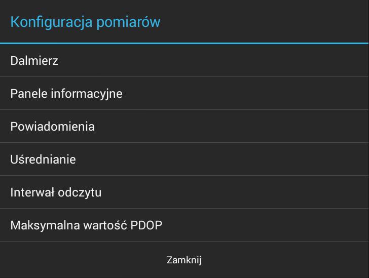 4.3.6. Pomiary Opcja Pomiary pozwala na konfigurację takich parametrów, jak: Uśrednianie punktów z GPS, Interwał odczytu wstawianych punktów (w sek.