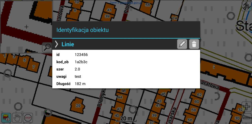 4.10.6. Edycja pomiarów Narzędzie Edycja służy do usuwania bądź edytowania wstawionych punktów pomiarowych, zarówno z pomiarów w trybie GPS, jak i dalmierza.