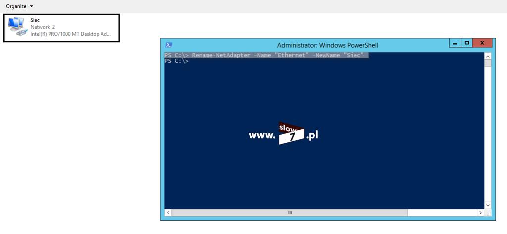 Zmianę taką wykonamy za pomocą polecenia: Rename-NetAdapter Name "<bieżąca_nazwa_interfejsu>" -NewName