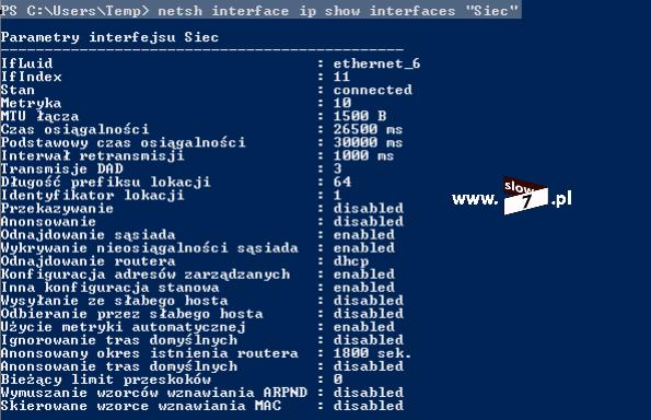 komendę: netsh interface ip show interfaces