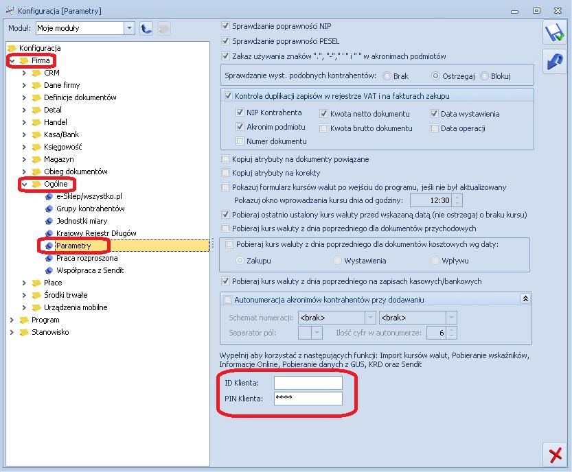 5. Import kursów walut, pobieranie wskaźników, urzędów, banków, GUS i okno Informacje Online w usłudze Comarch ERP Optima Do prawidłowego działania takich narzędzi jak: import kursów walut,