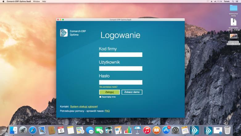 Aplikacja Comarch ERP Optima SaaS na system Mac OS X dostarcza podstawowej funkcjonalności systemu wprowadzanie i edycja danych.
