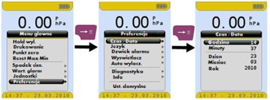 Rys. 14. Ustawienie czasu i daty 7.8.2 Język Oprogramowanie manometru elektronicznego S4600 umożliwia wybór języka w którym wyświetlane jest menu i komunikaty.