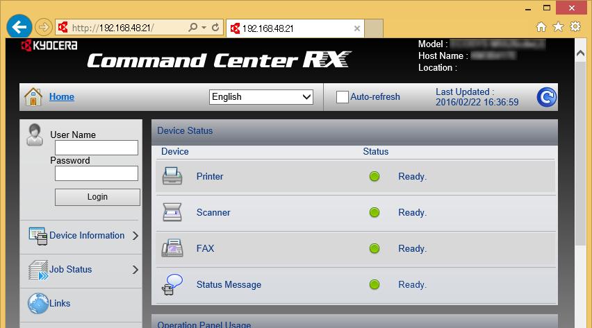 Instalacja i konfiguracja urządzenia > Command Center RX Uzyskiwanie dostępu do narzędzia Command Center RX 1 Wyświetl ekran. 1 Uruchom przeglądarkę internetową.