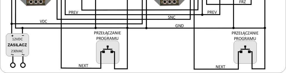 4 Instalacja z możliwością zatrzymywania, przełączania i modyfikacji programów oraz synchronizacji z innymi sterownikami WRGB Jeżeli w instalacji użyto kilku sterowników WRGB, to, aby zmiana