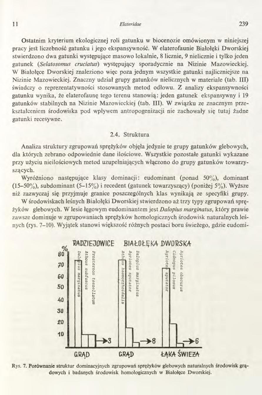 11 Elateridae 239 Ostatnim kryterium ekologicznej roli gatunku w biocenozie omówionym w niniejszej pracy jest liczebność gatunku i jego ekspansywność.