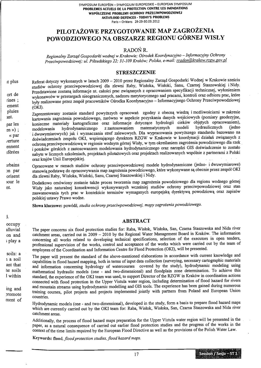 PROBLfMES ACTUELS DE la PROTECTION CONTRE LES INONDATIONS WSPOlCZESNE PROBLEMY OCHRONY PRZECIWPOWODZIOWEJ ANTI FLOOD DEFENCES TODAY'S PROBLEMS.
