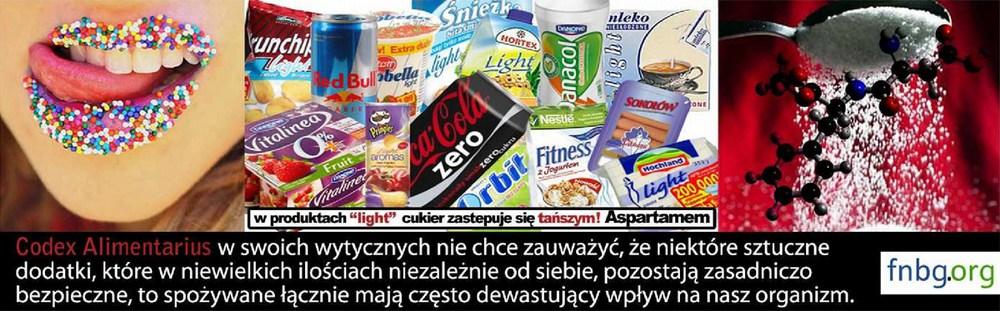 DODATKI DO ŻYWNOŚCI Dopuszczenie około 300 różnych substancji (głównie syntetycznych) jako bezpiecznych: aspartam, BHA, BHT, bromian