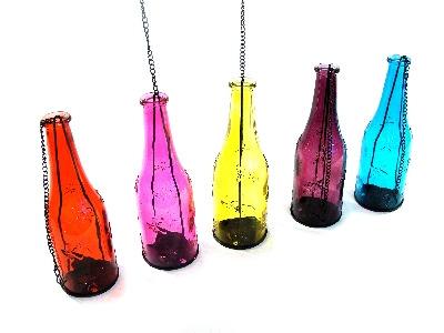 Lampion szklany - butelka na t-light; śr. 7,5 cm, wys.