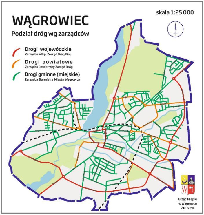 Green Key Lokalny Program Rewitalizacji miasta Wągrowca na lata 2017-2025 Ryc. 86. Rozmieszczenie dróg wojewódzkich, powiatowych i (gminnych) miejskich na terenie miasta Wągrowca Źródło: www.