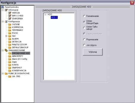 DOSTĘP PRZEZ PRZEGLĄDARKĘ IE ZARZĄDZANIE HDD Ta funkcja wymaga, aby rejestrator miał aktywną tę funkcję i posiadał odpowiednią liczbę zamontowanych dysków twardych.