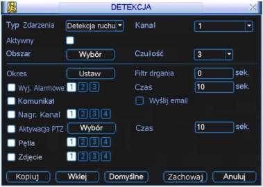 OBSŁUGA REJESTRATORA 4.5 Detekcja 4.5.1 Wejście do menu detekcji Wejdź do menu głównego, kliknij na ikonę Ustawienia, następnie Detekcja. Zostanie wyświetlone okno detekcji (rys. 4-10). 4.5.2 Menu detekcji Rys.