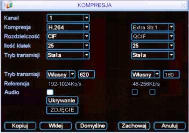 STRUKTURA MENU I OPIS DOSTĘPNYCH FUNKCJI 5.3.2 Kompresja Menu KOMPRESJA definiuje opcje związane z rejestracją obrazu (rys. 5-5.). Rys. 5-5. Menu Kompresja.