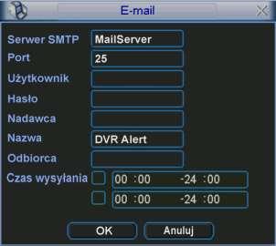STRUKTURA MENU I OPIS DOSTĘPNYCH FUNKCJI FTP Rys. 5-14. Ustawianie e-mail. Funkcja ta umożliwia automatyczne kopiowanie nagrań na serwer plików FTP.
