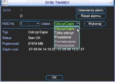 STRUKTURA MENU I OPIS DOSTĘPNYCH FUNKCJI Rys. 5-23. Menu ustawień dysku twardego.