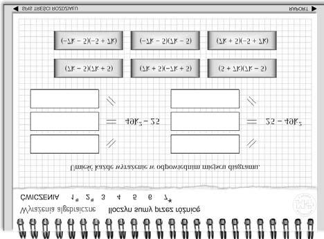 WYRAŻENIA ALGEBRAICZNE. Iloczyn sumy przez różnicę 23 Oblicz sprytnie: Ćwiczenie 5. czas 4min Umieść każde wyrażenie w odpowiednim miejscu diagramu. 4. W zadaniu trzeba rozwiązać pięć przykładów.