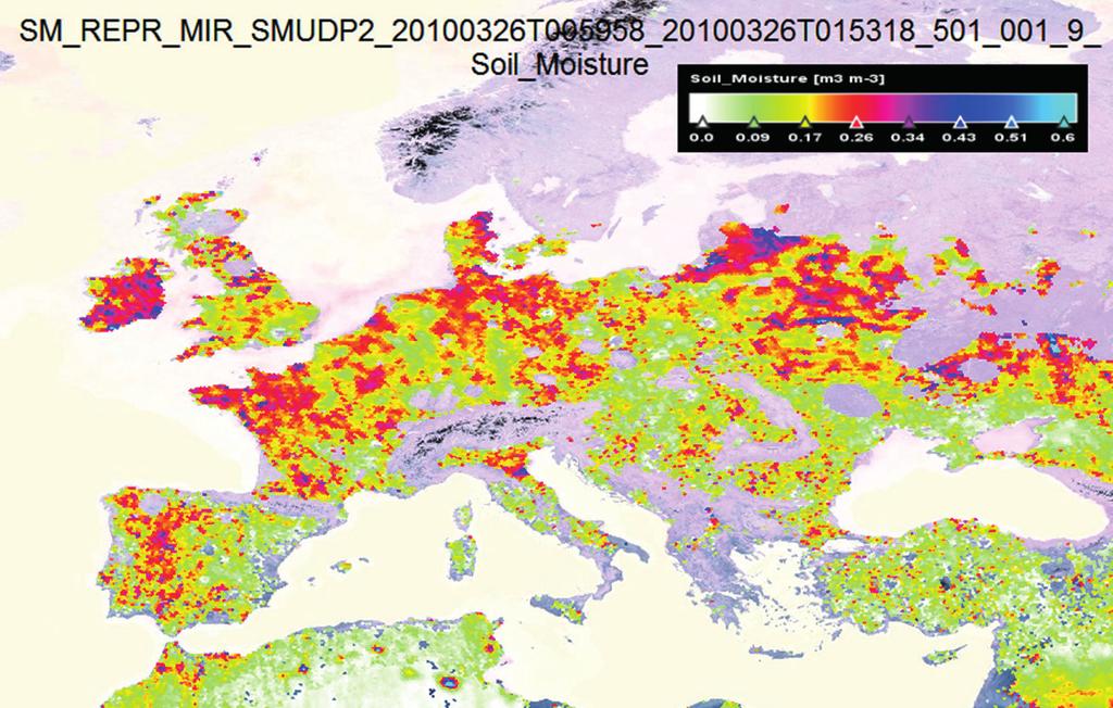 158 Usowicz B. et al. Ryc. 2. Przestrzenny rozkład wilgotności gleby w Europie w dniu 26 marca 2010 r. (Usowicz i in 2012). Fig. 2. Spatial distribution of surface soil moisture in Europe on 26 March 2010 (Usowicz i in.