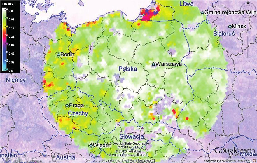 160 Usowicz B. et al. Ryc. 6. Rozkład wilgotności gleby w czasie najsuchszego dnia roku 01.11.2011.