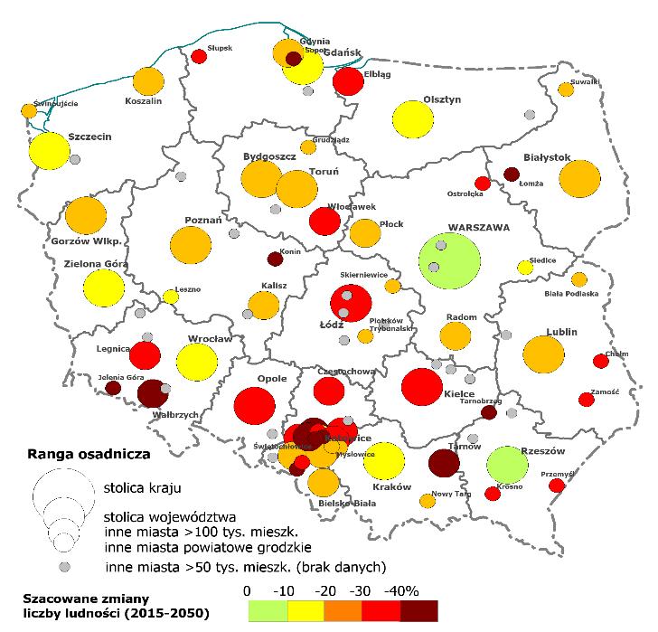 OBSZARY METROPOLITALNE Z PERSPEKTYWY KRAJOWEJ Przewidywane problemy demograficzne miast w perspektywie najbliższych dekad (2014-2030/2050) Depopulacja miast