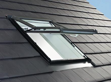 Okna dachowe Handwerk Okna wysokoosiowe Designo R7 H WD Designo R7 K WD Materiał Okno wysokoosiowe Roto Designo R7 wyróżnia się w stosunku do tra- Zalety w skrócie Dane techniczne szklenia PVC Drewno