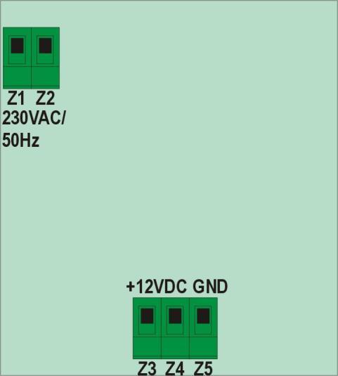 zasilania: GND Połączenie Zasilanie wejściowe 230VAC/50Hz Zasilanie wyjściowe 12VDC Zalecane typy Dobór