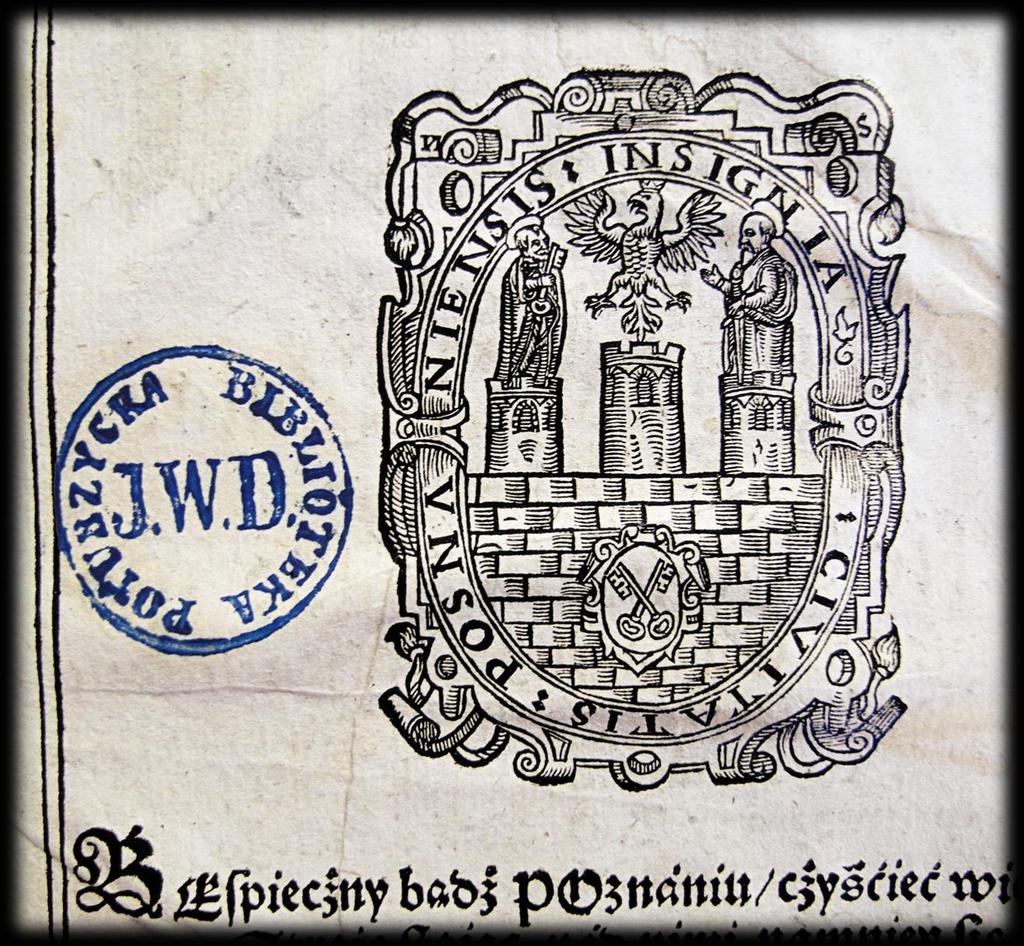 Pieczątka Biblioteki Poturzyckiej, będącej księgozbiorem rodu Dzieduszyckich. J.