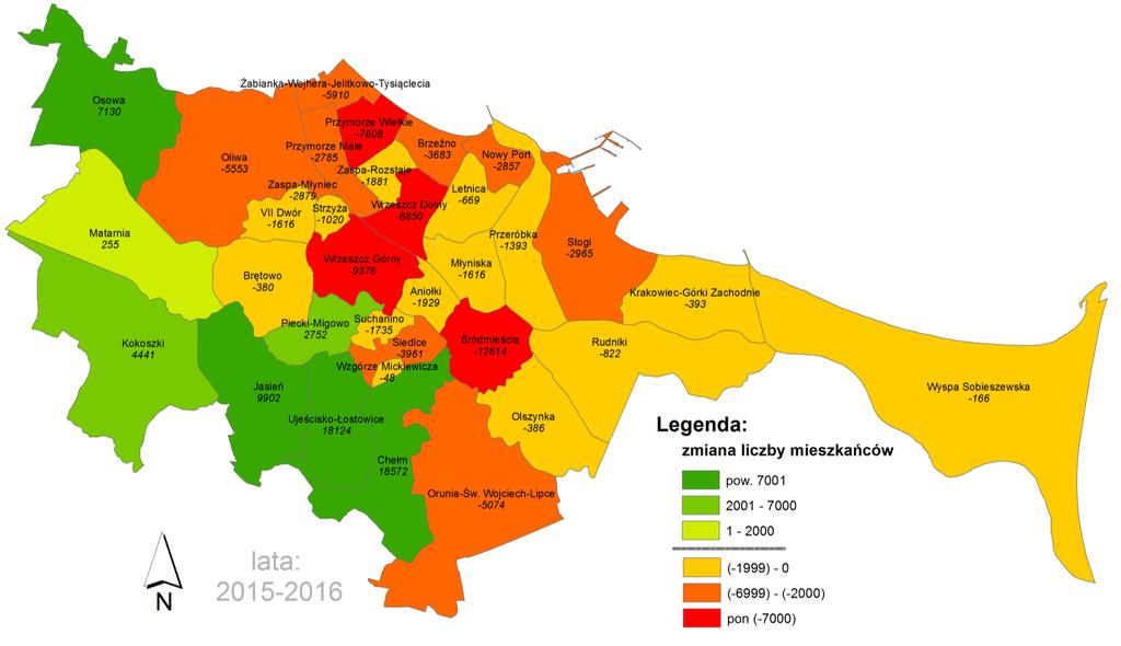 Dzielnice MIESZKAŃCY lata 1998-216 CHEŁM UJEŚCISKO-ŁOSTOWICE JASIEŃ OSOWA KOKOSZKI PIECKI-MIGOWO MATARNIA WZGÓRZE MICKIEWICZA WYSPA SOBIESZEWSKA BRĘTOWO OLSZYNKA KRAKOWIEC-GÓRKI ZACH.