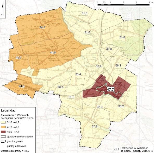 54,9% 39,9% 44,2% 41,1% 36,6% 0,0% 2010 2015 POLSKA Powiat miechowski MAŁOPOLSKIE Charsznica 2010 2015 Źródło: opracowanie własne na podstawie danych PKW.