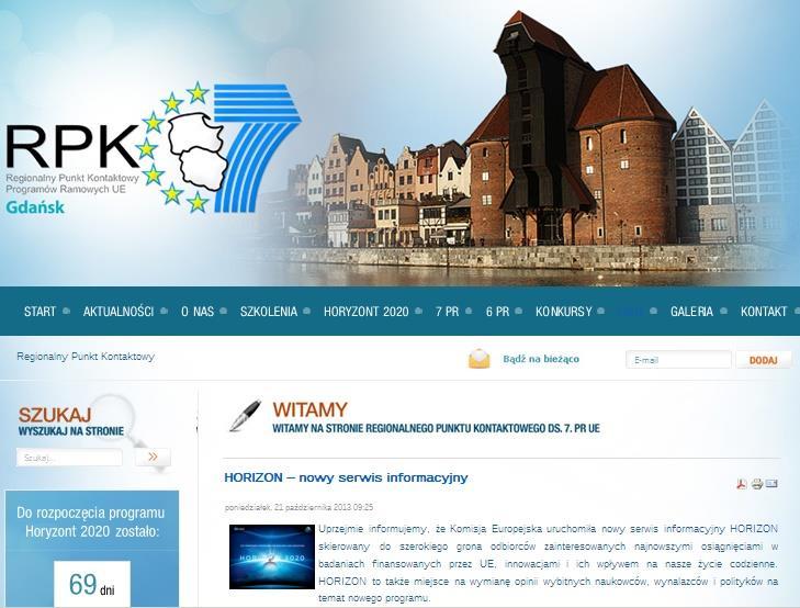 Kontakt: Regionalny Punkt Kontaktowy Programów Ramowych UE RPK PR UE Horyzont 2020