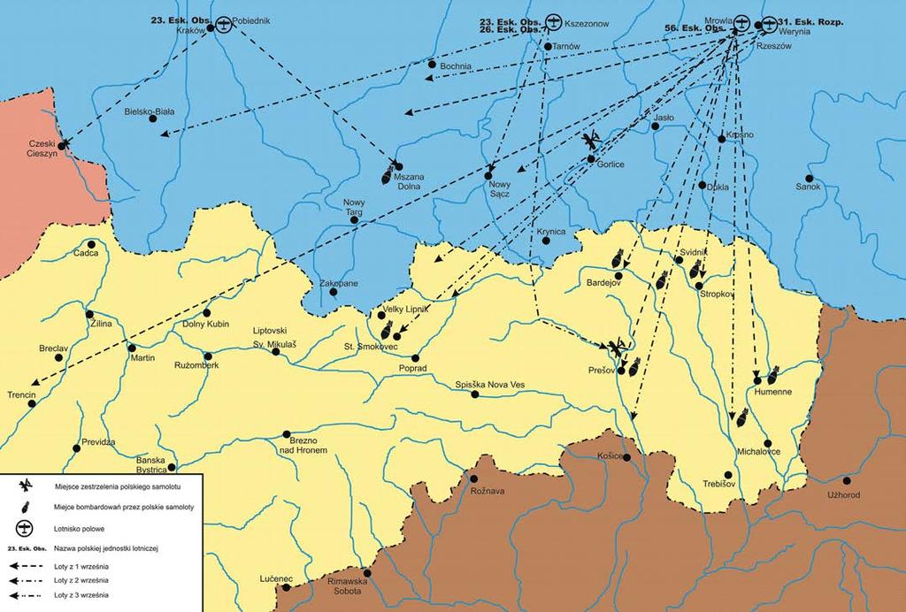 Kierunki działań lotnictwa polskiego nad terytorium słowackim w dniach 1 3 września 1939 r. Zbiory A. Olejki nie poleciałem nad Prešov.