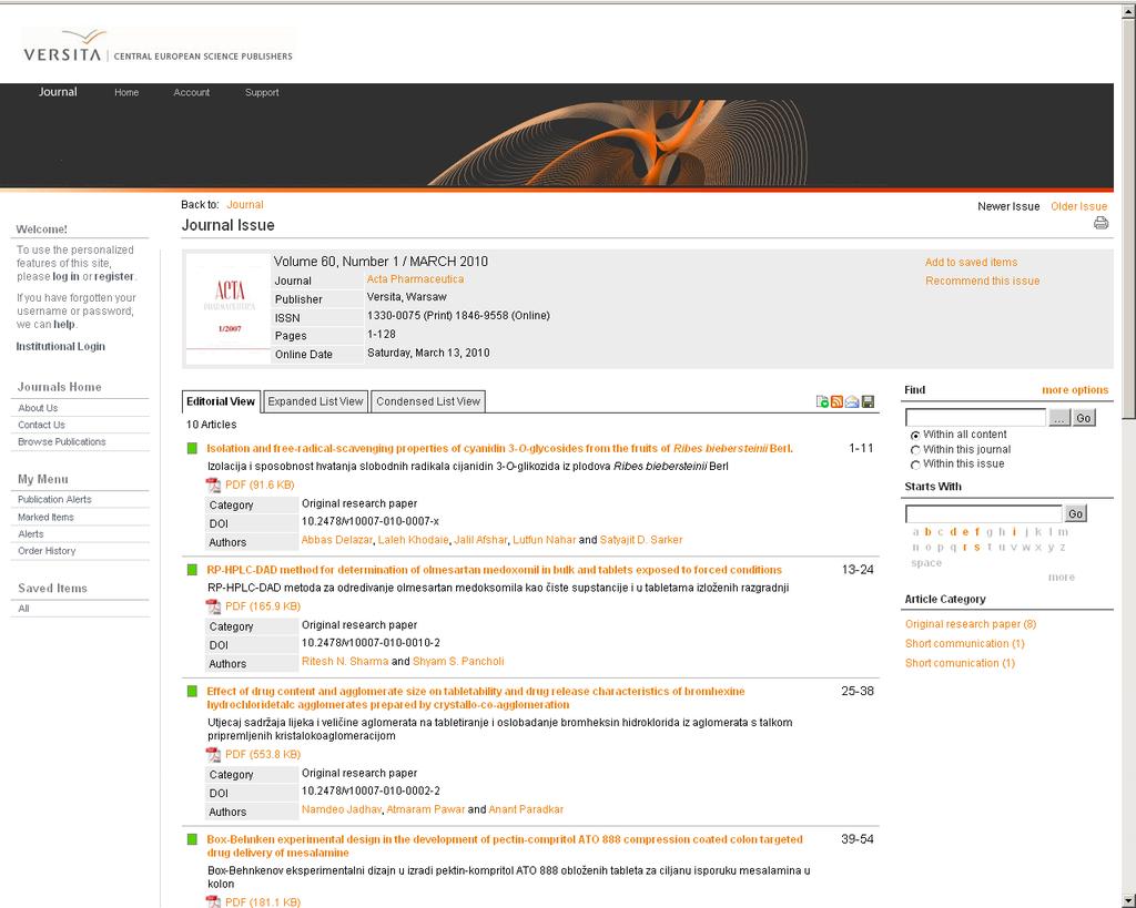 Polscy wydawcy open access VERSITA wydaje elektronicznie 137 tytułów czasopism naukowych z Europy Wschodniej.